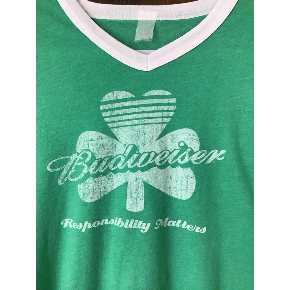 Rare Saint Patricks Day 1980’s Budweiser Vintage Ringer T-shirt Shamrock Sz M - Picture 3 of 5